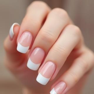 Perfectly executed classic French manicure with a natural pink base